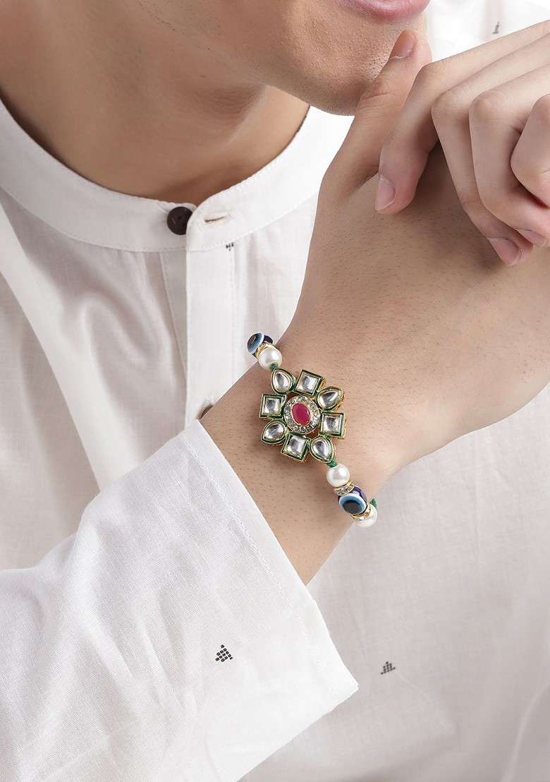 Unisex Set Of 2 Beaded Bhai Bhabhi Rakhis With Roli And Chawal - Indya