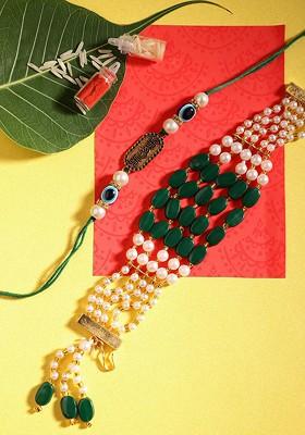 Unisex Set Of 2 Beaded Bhai Bhabhi Rakhis With Roli And Chawal