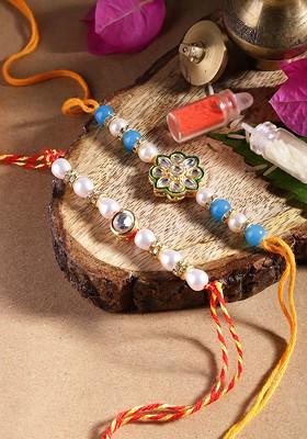 Unisex Set Of 2 Beaded Bhai Bhabhi Rakhis With Roli And Chawal