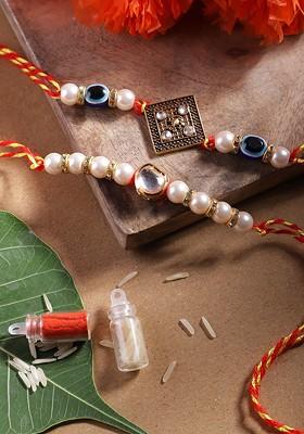 Unisex Set Of 2 Beaded Bhai Bhabhi Rakhis With Roli And Chawal