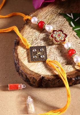 Unisex Set Of 2 Beaded Bhai Bhabhi Rakhis With Roli And Chawal