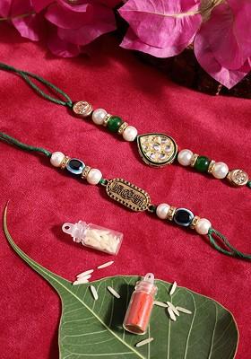 Unisex Set Of 2 Beaded Bhai Bhabhi Rakhis With Roli And Chawal