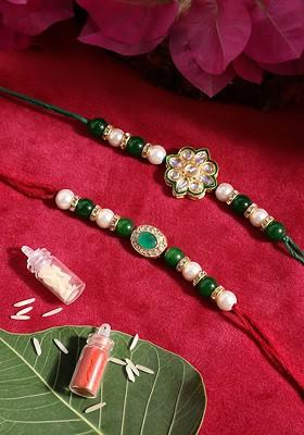 Unisex Set Of 2 Beaded Bhai Bhabhi Rakhis With Roli And Chawal