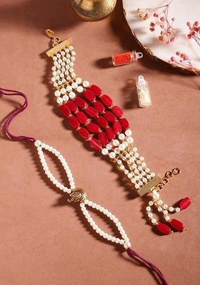 Unisex Set Of 2 Beaded Bhai Bhabhi Rakhis With Roli And Chawal