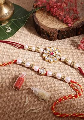 Unisex Set Of 2 Beaded Bhai Bhabhi Rakhis With Roli And Chawal