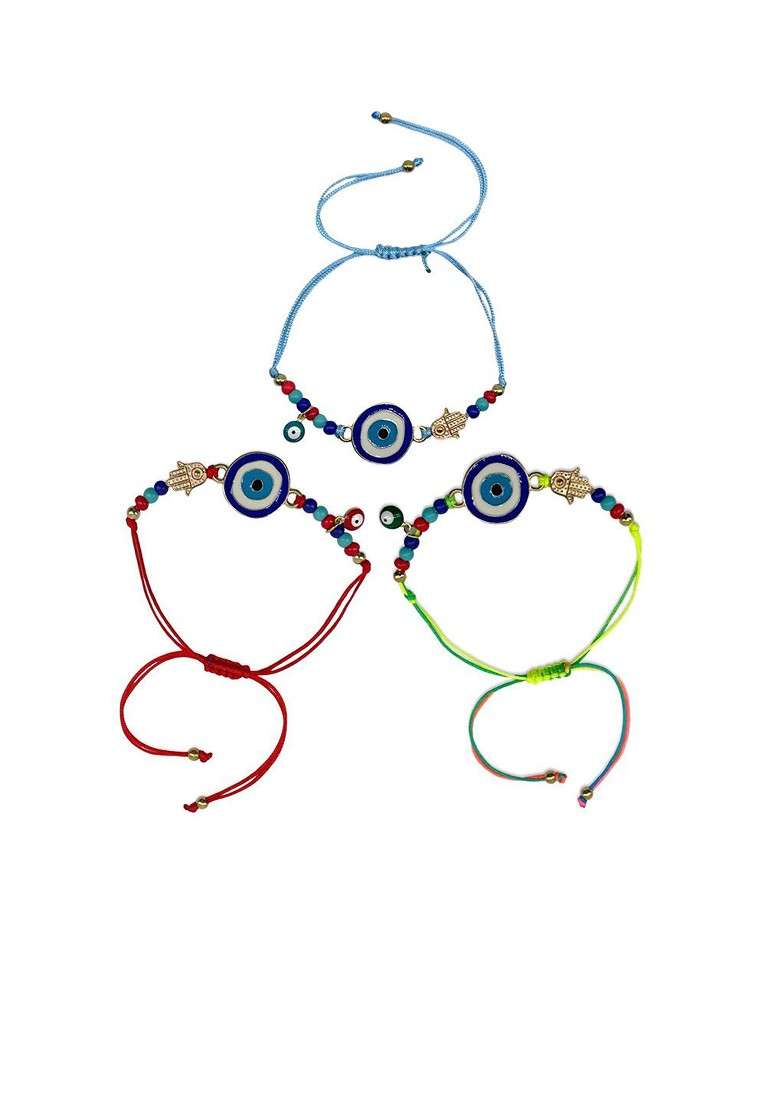 Set Of 3 Evil Eye Beaded Thread Rakhis - Indya