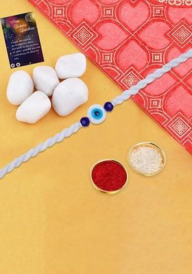 Evil Eye Beaded Rakhi With Roli Chawal And Greeting Card