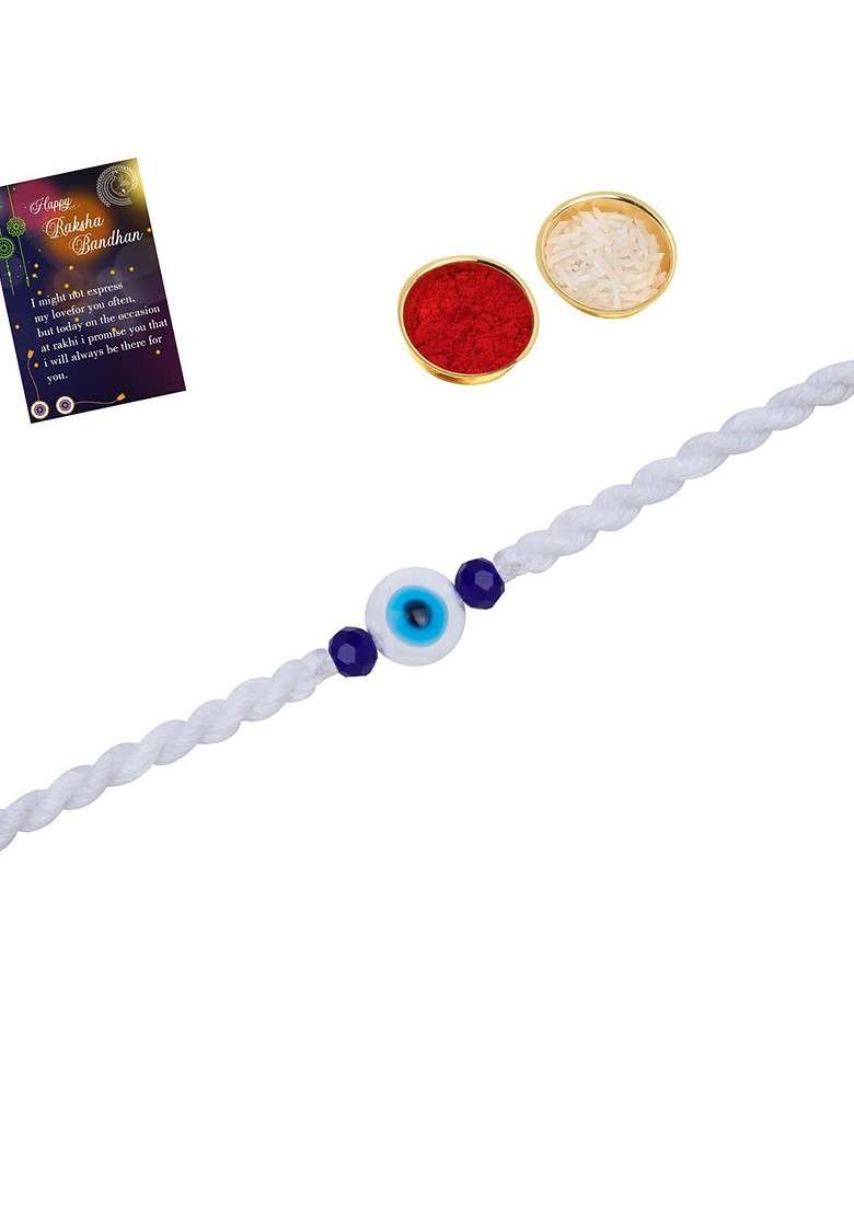 Evil Eye Beaded Rakhi With Roli Chawal And Greeting Card - Indya