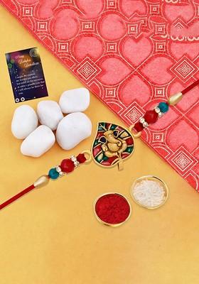 Lord Ganesha Bhaiya Thread Rakhi With Roli Chawal And Greeting Card