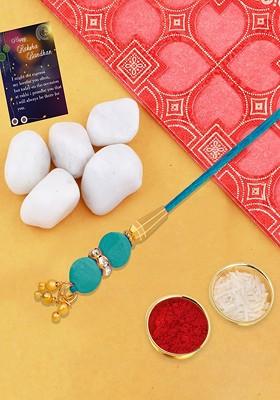 Beaded Bhabhi Thread Rakhi With Roli Chawal And Greeting Card