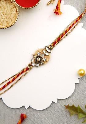 Stones Studded Multistrand Rakhi With Roli Chawal And Greeting Card