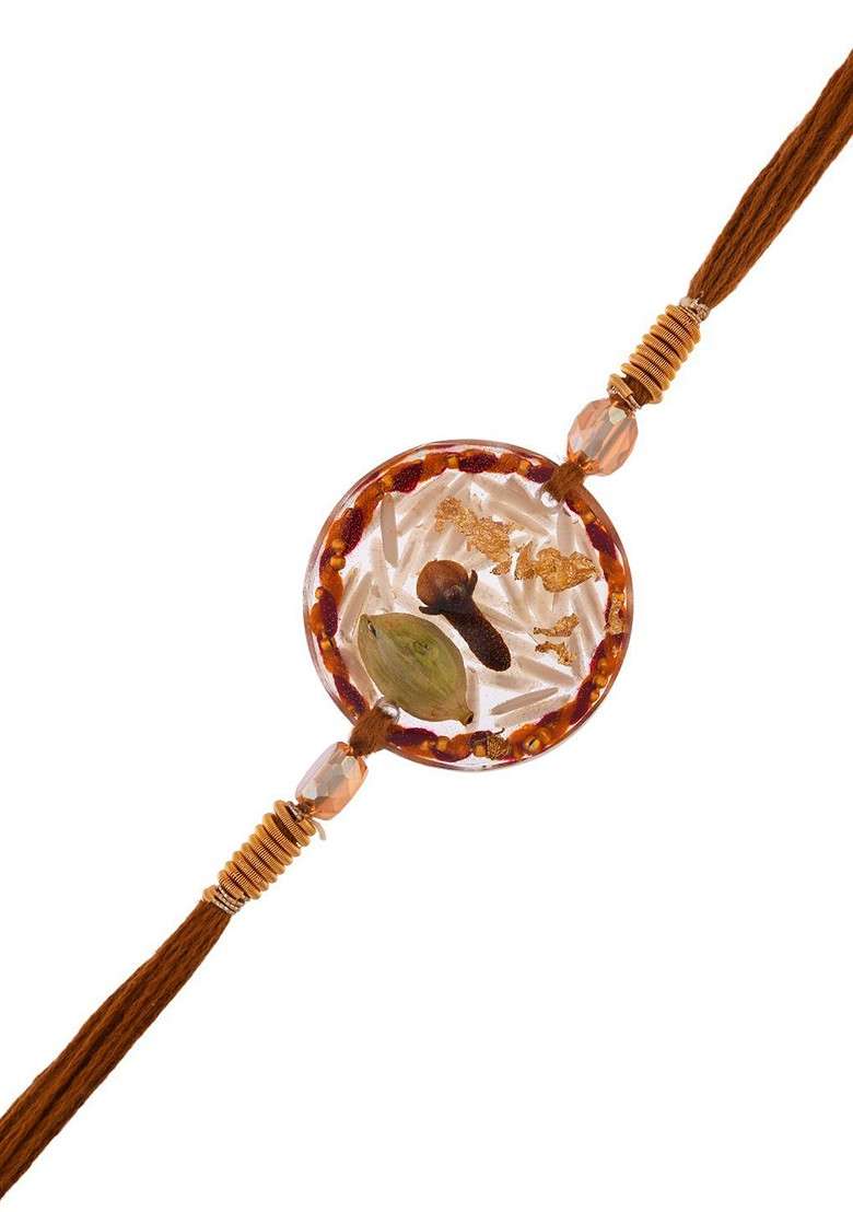 Beaded Thread Rakhi With Roli Chawal And Greetings Card - Indya
