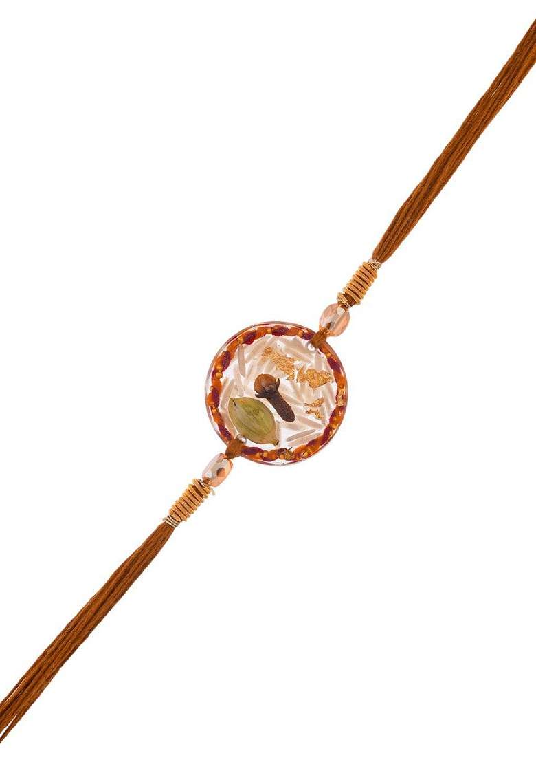 Beaded Thread Rakhi With Roli Chawal And Greetings Card - Indya