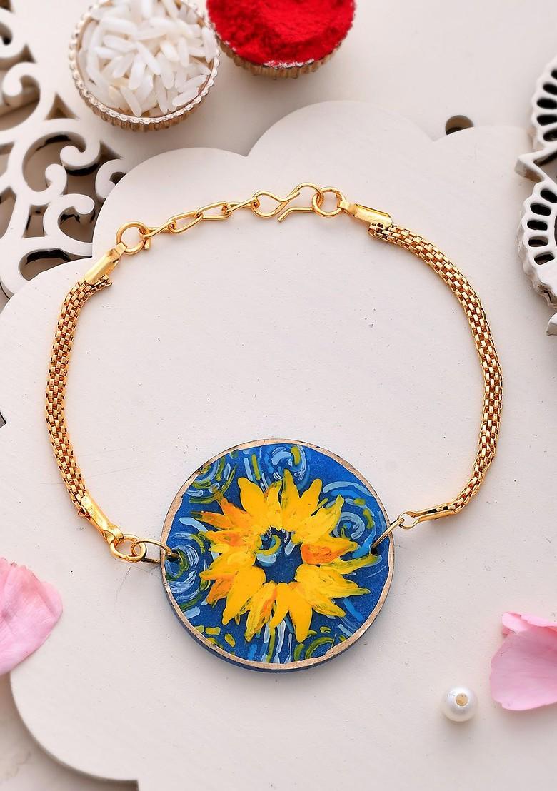 Flower Wraparound Rakhi With Roli Chawal And Greetings Card - Indya