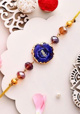 Beaded Thread Rakhi With Roli Chawal And Greetings Card