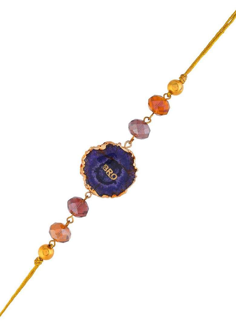 Beaded Thread Rakhi With Roli Chawal And Greetings Card - Indya