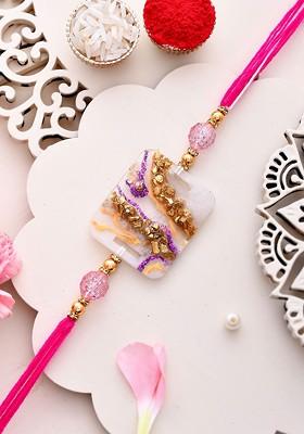 Resin Designed Thread Rakhi With Roli Chawal And Greeting Card