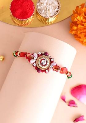 Lord Ganesha Beaded Rakhi With Roli Chawal And Greetings Card