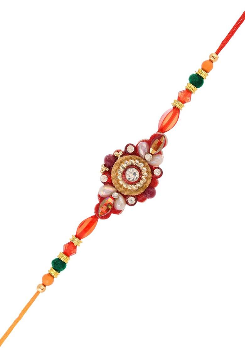 Lord Ganesha Beaded Rakhi With Roli Chawal And Greetings Card - Indya