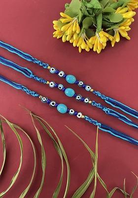 Set Of 3 Evil Eye Beaded Thread Rakhi