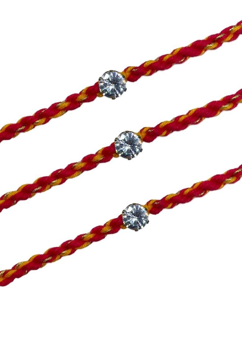 Set Of 3 Stone Studded Thread Rakhi - Indya