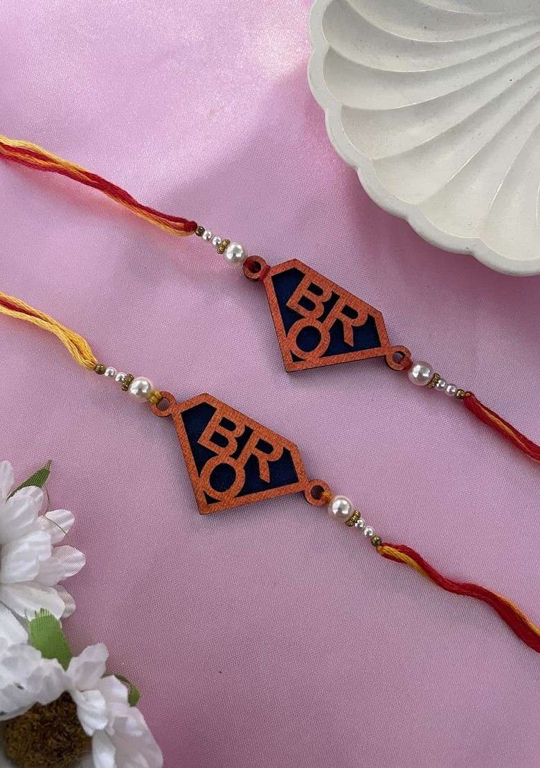 Set Of 2 Beaded Thread Rakhis - Indya