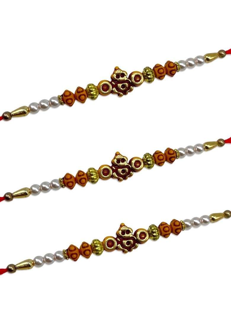 Set Of 3 Beaded Thread Rakhis - Indya