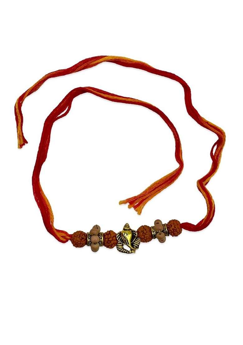 Set Of 3 Ganesha And Rudraksha Thread Rakhis With Roli Chawal - Indya