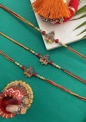 Set Of 3 Flower Thread Rakhi