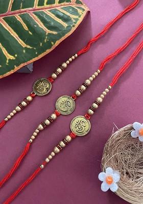Set Of 3 Om Coins Thread Rakhi