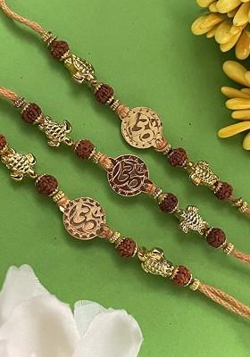 Set Of 3 Om Tortoise Rudhraksha Thread Rakhi