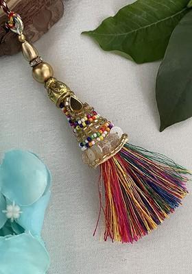Beaded Latkan Lumba Thread Rakhi With Roli Chawal