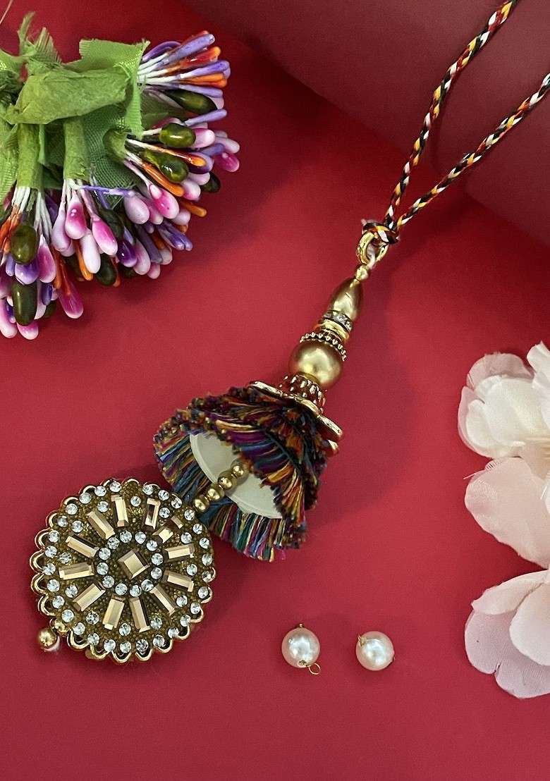 Stone Studded Latkan Lumba Thread Rakhi With Roli Chawal - Indya
