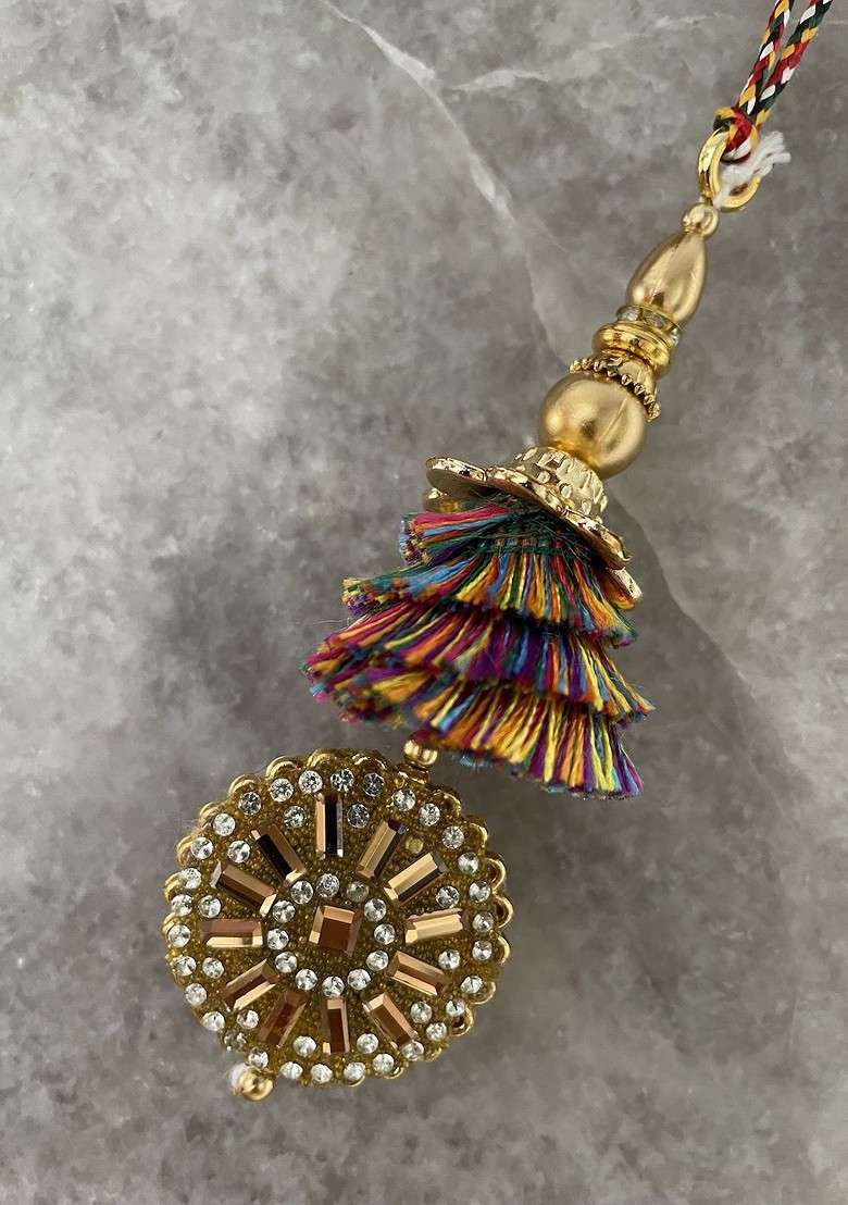 Stone Studded Latkan Lumba Thread Rakhi With Roli Chawal - Indya