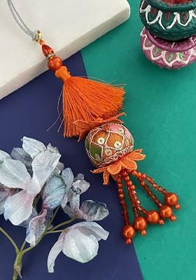 Beaded Latkan Lumba Thread Rakhi With Roli Chawal