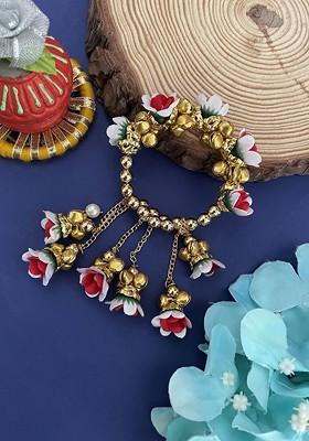 Flower Ghungroo Latkan Kadas Lumba Rakhi With Roli Chawal