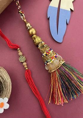 Set Of 2 Om Designs And Tassel Lumba Rakhi