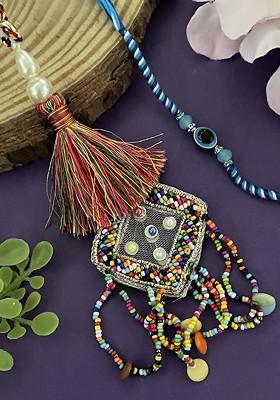 Set Of 2 Beaded Lumba Thread Rakhi