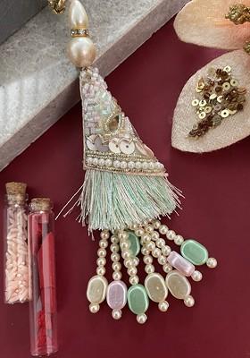Tassel And Mirror Work Latkan Lumba Rakhi