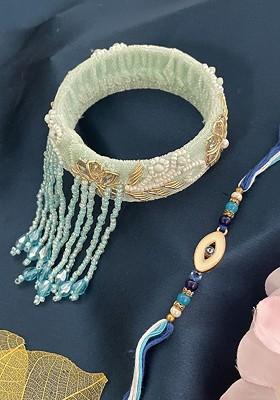 Set Of 2 Kundan Studded Lumba Rakhi