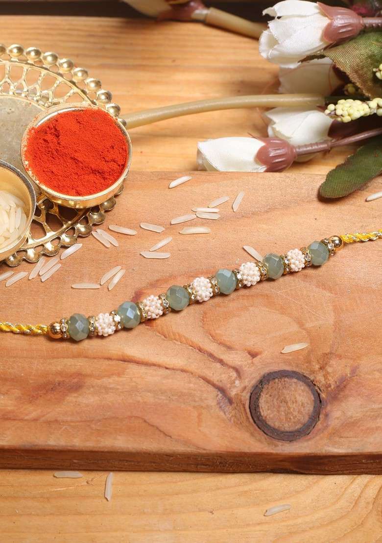 Beaded Thread Rakhi With Roli Chawal - Indya