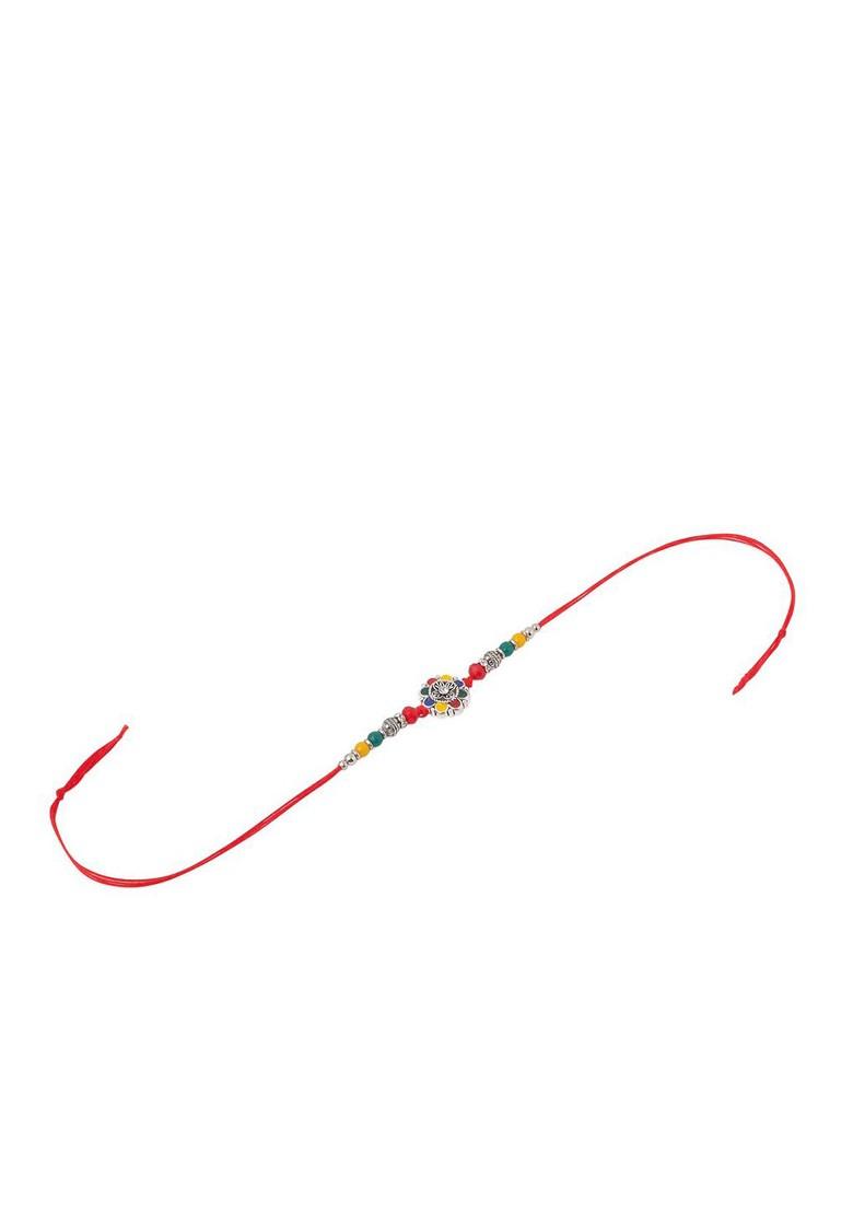 Men Multicolor Artificial Stones And Beads Floral Thread Rakhi With Roli Chawal - Indya