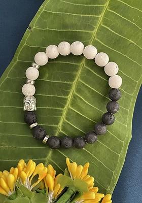 Buddha Charm And Beaded Elasticated Rakhi Bracelet