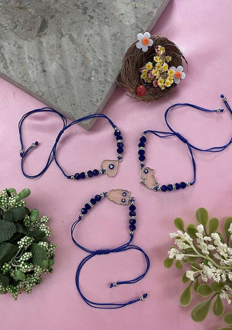 Set Of 3 Evil Eye Thread Rakhi - Indya