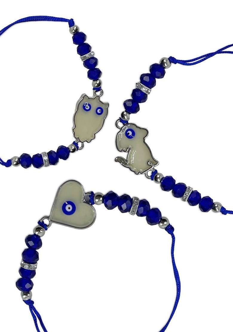 Set Of 3 Evil Eye Thread Rakhi - Indya