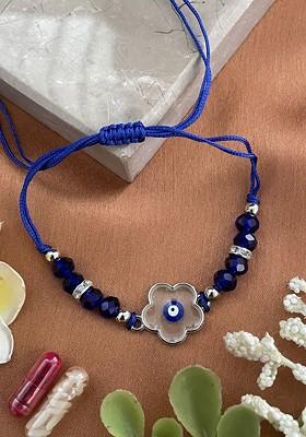 Enamel Evil Eye And Flower Beaded Wraparound Rakhi