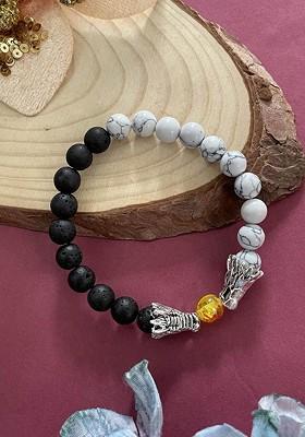 Flower Charm And Beaded Elasticated Rakhi