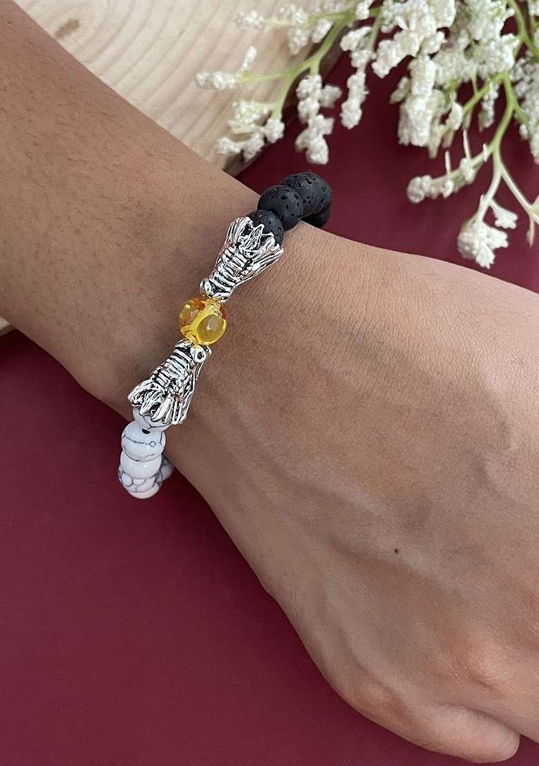 Flower Charm And Beaded Elasticated Rakhi - Indya