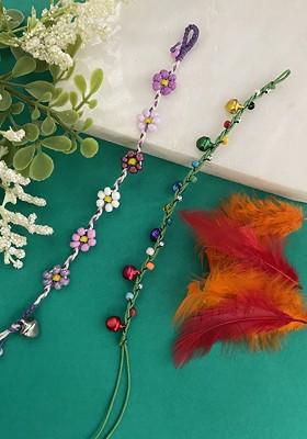 Set Of 2 Ghungroo And Beaded Flower Thread Rakhis