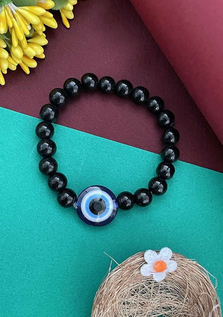 Crystal Beaded And Evil Eye Elasticated Rakhi - Indya